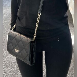 Kate Spade Emerson Place Julee Flap Bag Quilted Leather Crossbody Black Gold